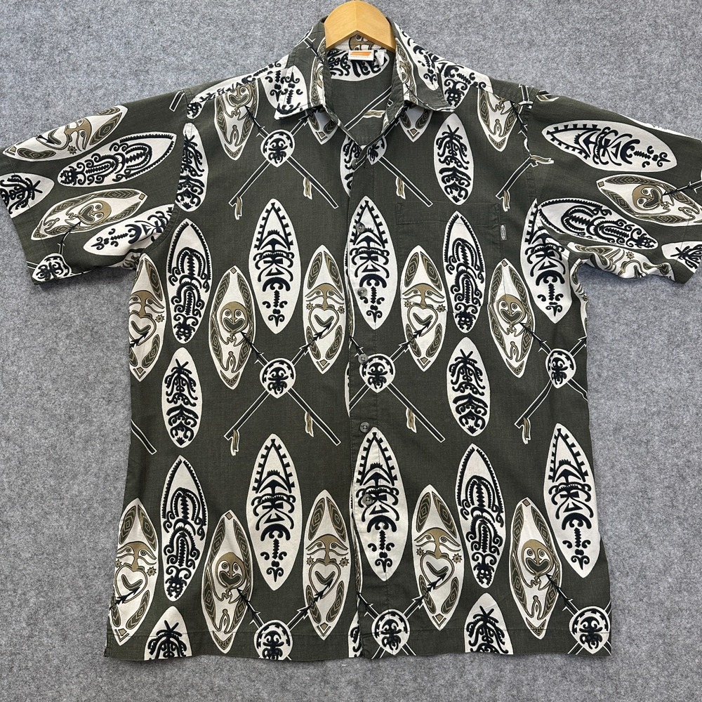 Vintage Sideout Hawaiian Shirt Mens L Green Tribal Tiki 90s Surf Skate - Picture 2 of 8